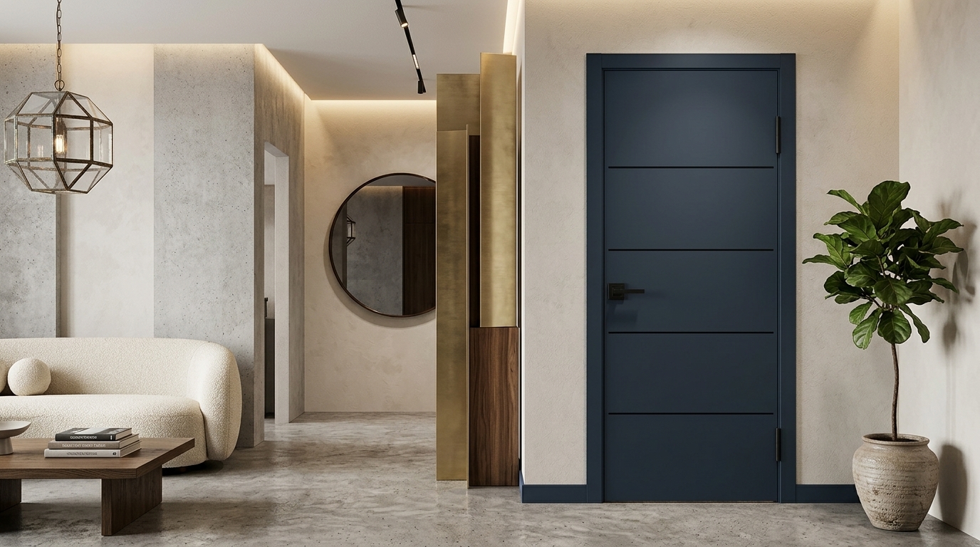 Стеклянная дверь с распашным открыванием в светлом помещении